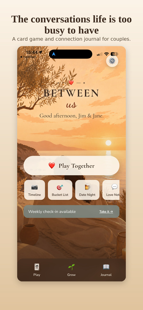 Between Us home screen — couples connection app